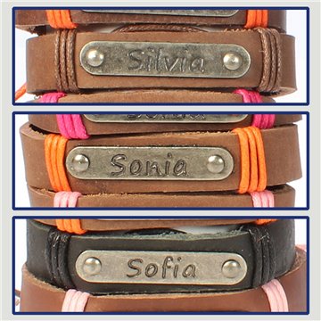 Gancho 53 – Pulsera piel con nombre. Letra S: Silvia, Sonia y Sofía
