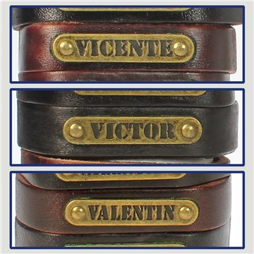 Gancho 58 – Pulsera piel con nombre. Letra V: Vicente, Víctor y Valentín