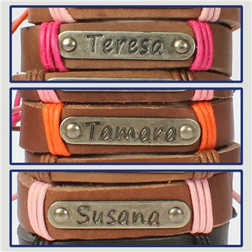Gancho 60 – Pulsera piel con nombre. Letras S,T: Teresa, Tamara y Susana