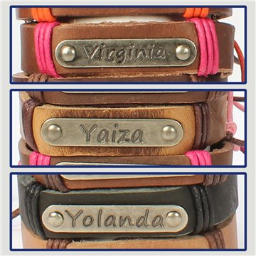 Gancho 62 – Pulsera piel con nombre. Letras V,Y: Virginia, Yaiza y Yolanda