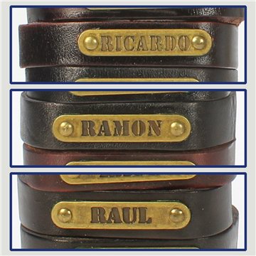 Gancho 64 – Pulsera piel con nombre. Letra R: Ricardo, Ramón y Raúl