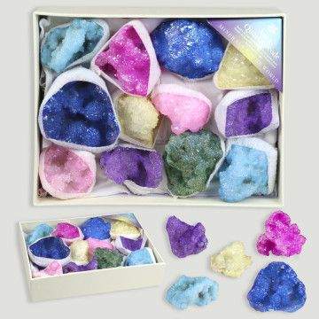 Mineral Box. Cuarzo Geoda Aura unicolor mixto. 17x13x4cm