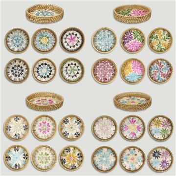 Bandeja Bambú + ratán con nácar. Modelo surtidos. 15x3cm