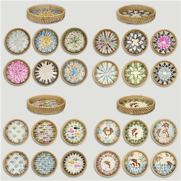 Bandeja Bambú + ratán con nácar. Modelo surtidos. 15x3cm