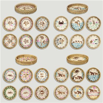 Bandeja Bambú + ratán con nácar. Modelo surtidos. 15x3cm