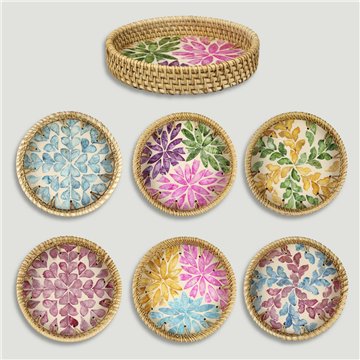 Bandeja Bambú + ratán con nácar. Modelo surtidos. 15x3cm