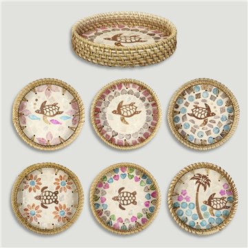 Bandeja Bambú + ratán con nácar. Modelo surtidos. 15x3cm