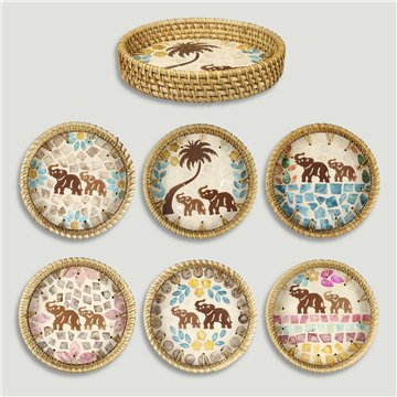 Bandeja Bambú + ratán con nácar. Modelo surtidos. 15x3cm