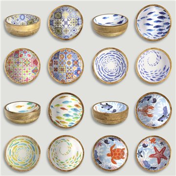 Bol madera mango con esmalte. Modelos surtidos. 13x5cm