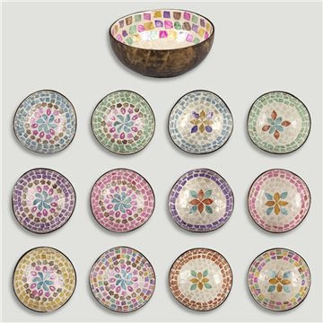 Coconut bowl + mother of pearl. Flowers model 03. 13x5cm