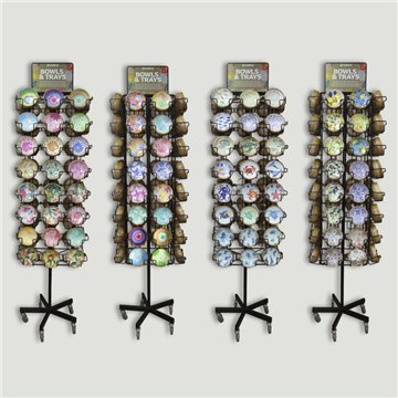 BOWLS & TRAYS. Double load. Display stand with 432 pieces