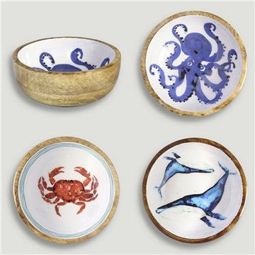 Bol madera mango con esmalte. Modelo marino. 13x5cm