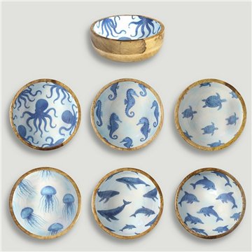 Bol madera mango con esmalte. Modelo marino. 13x5cm