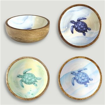 Tigela de madeira de manga com esmalte. Modelo tartaruga. 13x5 cm