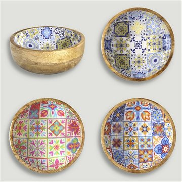Bol madera mango con esmalte. Modelo mosaico. 13x5cm