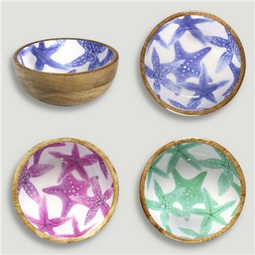Tigela de madeira de manga com esmalte. Modelo estrela. 13x5 cm