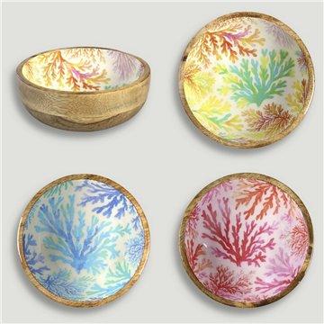 Tigela de madeira de manga com esmalte. Modelo coral. 13x5 cm