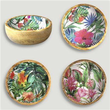 Tigela de madeira de manga com esmalte. Modelo tropical. 13x5 cm