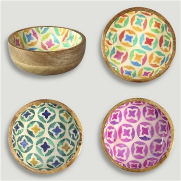 Tigela de madeira de manga com esmalte. Modelo cruz. 13x5 cm