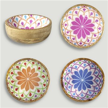 Bol madera mango con esmalte. Modelo flor mandala. 13x5cm