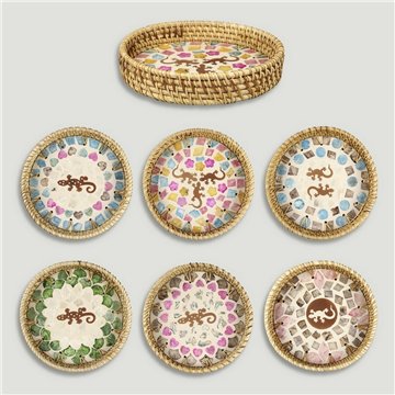 Bandeja Bambú + ratán con nácar. Modelo gecko. 15x3cm