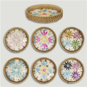 Bandeja Bambú + ratán con nácar. Modelo 10, 11, 12. 15x3cm