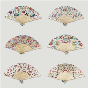 Éventail en bois. 02. Modèle Fleurs. Surtidos