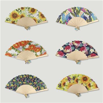 Abanico madera. 05. Modelo Flores varias. Surtidos