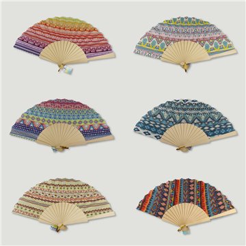 Abanico madera. 09. Modelo Estampado Étnico. Surtidos