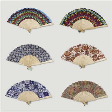 Leque de madeira. 10. Modelo Estampas Variadas. Surtidos