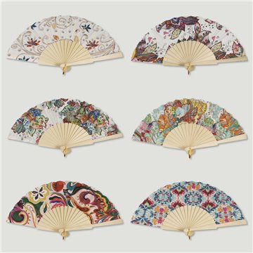 Éventail en bois. 19. Modèle Fleurs abstraites. Surtidos