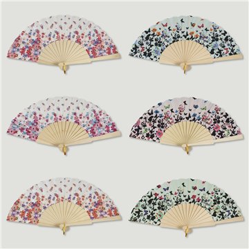 Abanico madera. 27. Modelo Flores y Mariposas. Surtidos