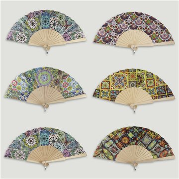 Leque de madeira. 33. Modelo Mosaicos Variados. Surtidos