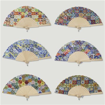 Leque de madeira. 35. Modelo Mosaico. Surtidos