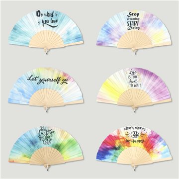 Éventail en bois. 40. Modèle Messages aquarelle. Surtidos