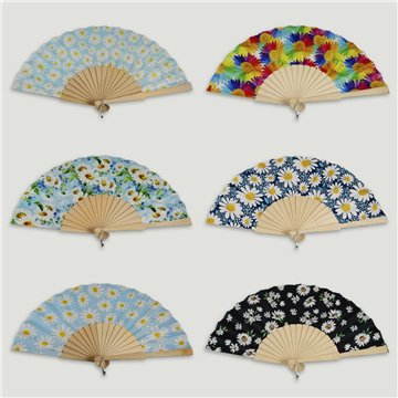 Éventail en bois. 47. Modèle Marguerites. Surtidos