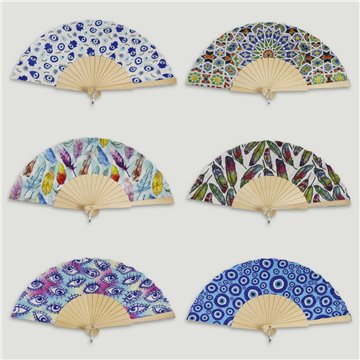 Abanico madera. 48. Modelo Ojo turco/plumas/varios. Surtidos