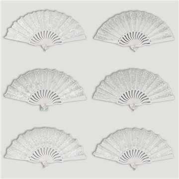 Abanico plástico. 56. Modelo Blanco con relieve plateado. Surtidos