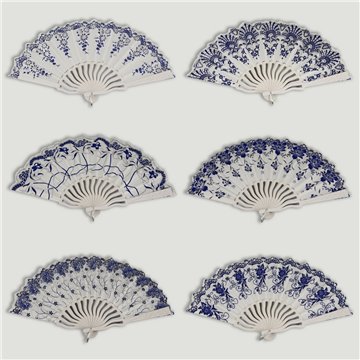 Éventail en plastique. 60. Modèle Relief floral bleu. Surtidos