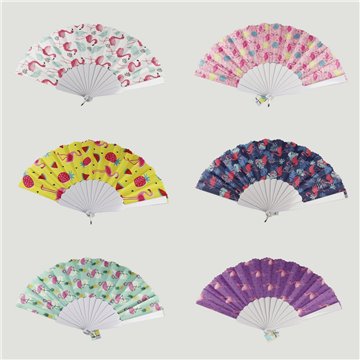 Éventail en plastique. 75. Modèle Flamant rose. Surtidos