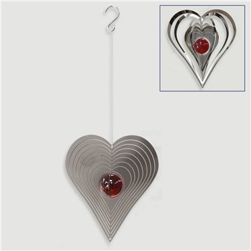 Spinner en acier. Coeur avec boule rouge. 15cm