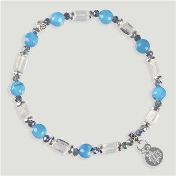 Pulsera BRISA Plata. Ágata Azul, Cristal Roca y Hematite