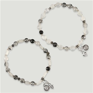 Pulsera SKADE Plata. Cuarzo Turmalina y Piedra Luna