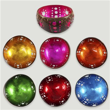 Porta-velas coco com madrepérola aprox. 14x8cm