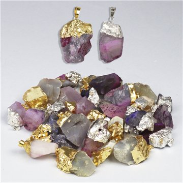 Colgante Electroplated. Plateado y dorado. 03. Ágata