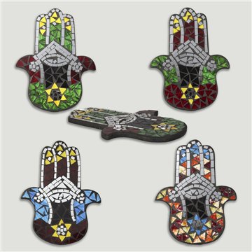 Mano Fátima madera+mosaico 16x20cm colores surtidos
