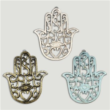 Mano de Fátima para pared de madera 17x20cm colores surtidos