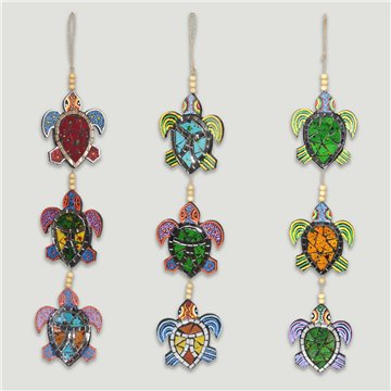 Móvil madera mosaico. 3 Tortugas. 12X15cm. Colores surtidos