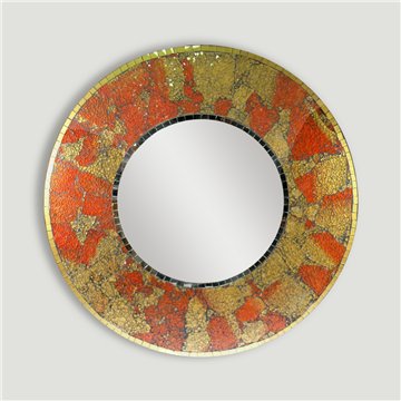 Espejo con cristalitos naranja y dorado 60cm