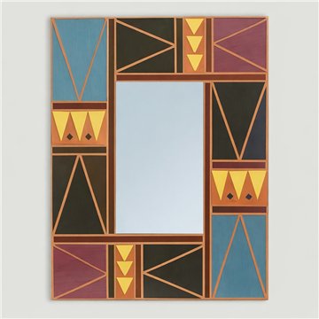 Espejo rectangular azul, purpura y amarillo. 30x40